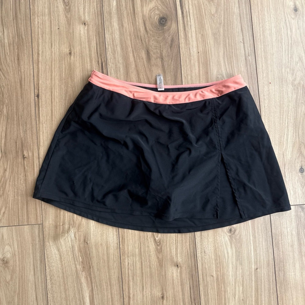 Holipick Swim Skirt Women SZ XL Slit Tummy Control Built-in Brief Black Orange